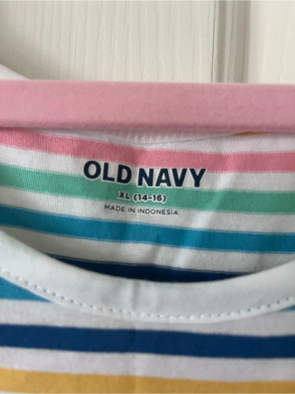 Old Navy Girls White Dress with Rainbow Stripes, XL (14-16)